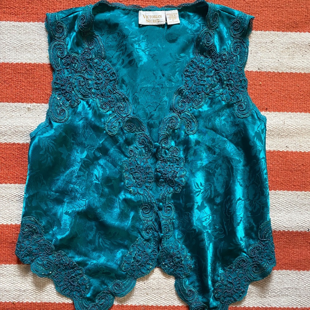 Victoria Secret vintage teal lace vest